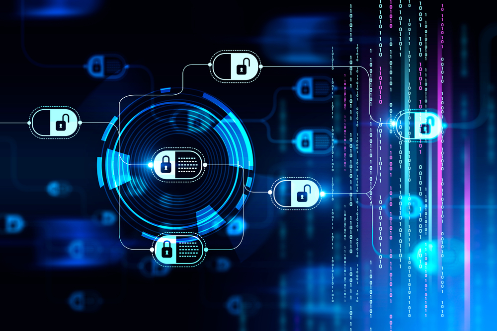 An illustration of a blockchain representing hitrust domains.